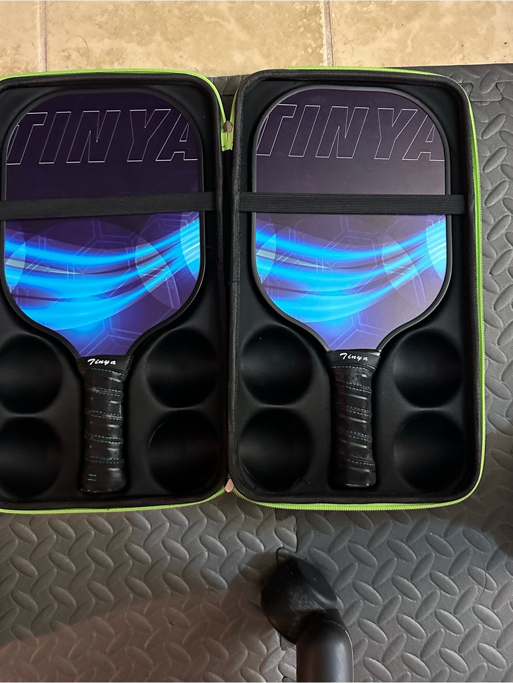 Tinya Black & Lime Green EVA Travel Case and Two Paddles
